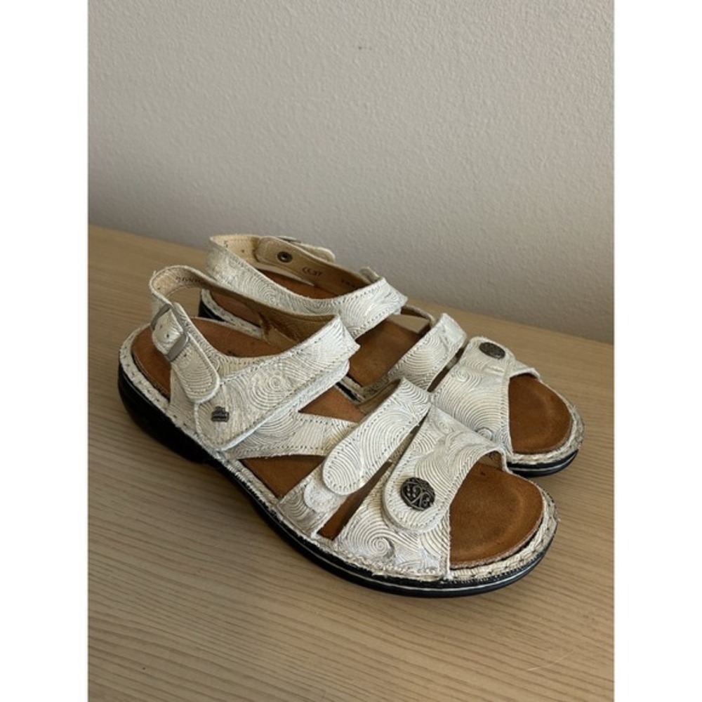 Finn Comfort Gomera White Leather Comfort Sandals Hook Loop Footbed EU37 support